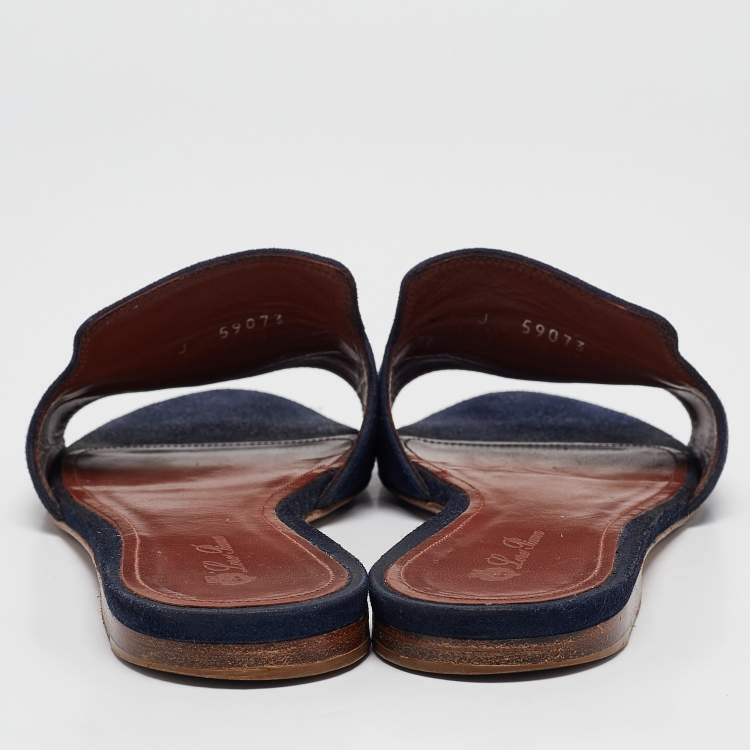 Pre Owned Loro Piana Blue Suede Summer Charms Flat Sandals Size 38