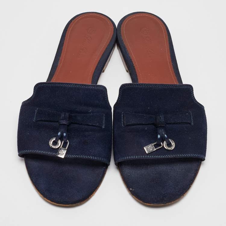 Pre Owned Loro Piana Blue Suede Summer Charms Flat Sandals Size 38