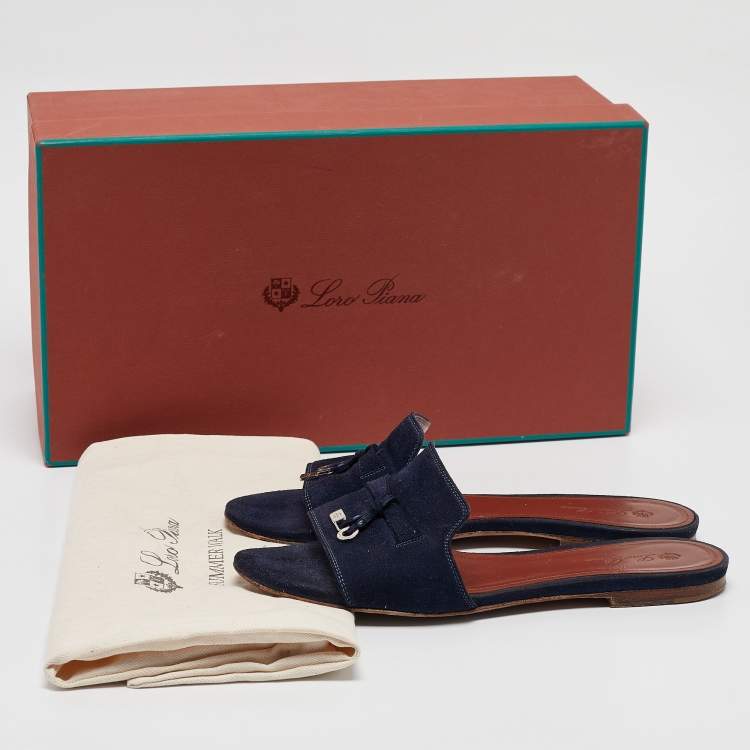 Pre Owned Loro Piana Blue Suede Summer Charms Flat Sandals Size 38