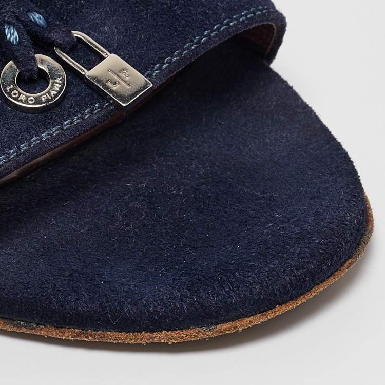 Pre Owned Loro Piana Blue Suede Summer Charms Flat Sandals Size 38