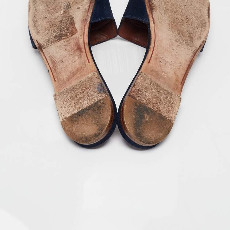Pre Owned Loro Piana Blue Suede Summer Charms Flat Sandals Size 38