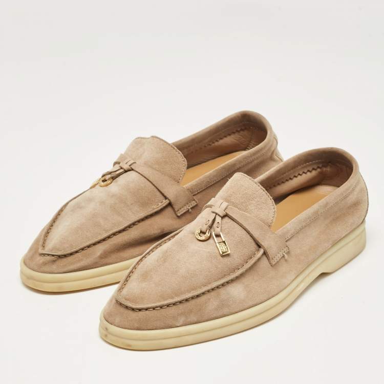 Pre Owned Loro Piana Beige Suede Summer Charms Walk Loafers Size 36.5