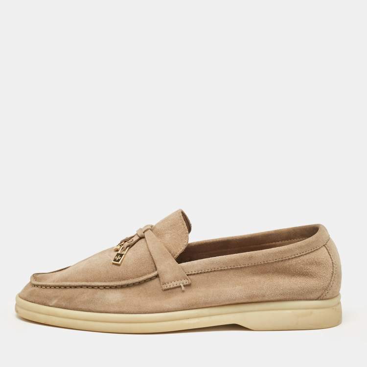 Pre Owned Loro Piana Beige Suede Summer Charms Walk Loafers Size 36.5