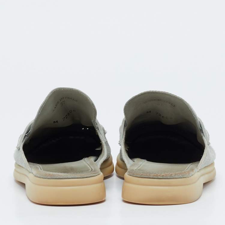 مملوكة مسبقًا Loro Piana Grey Suede Summer Charms Walk Mules Size 37