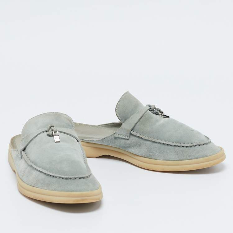 مملوكة مسبقًا Loro Piana Grey Suede Summer Charms Walk Mules Size 37