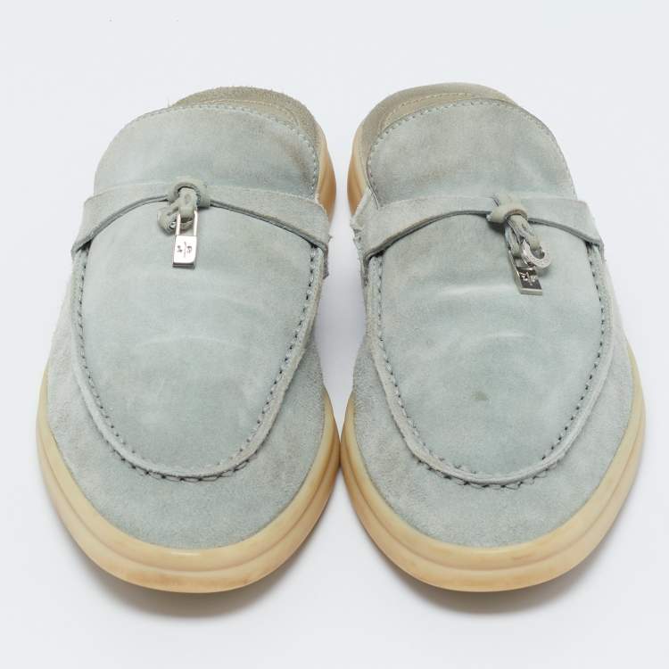 مملوكة مسبقًا Loro Piana Grey Suede Summer Charms Walk Mules Size 37