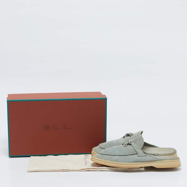 مملوكة مسبقًا Loro Piana Grey Suede Summer Charms Walk Mules Size 37