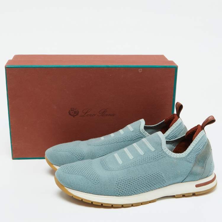 Pre Owned Loro Piana Light Blue Knit Fabric 360 LP Flexy Slip On Sneakers Size 39