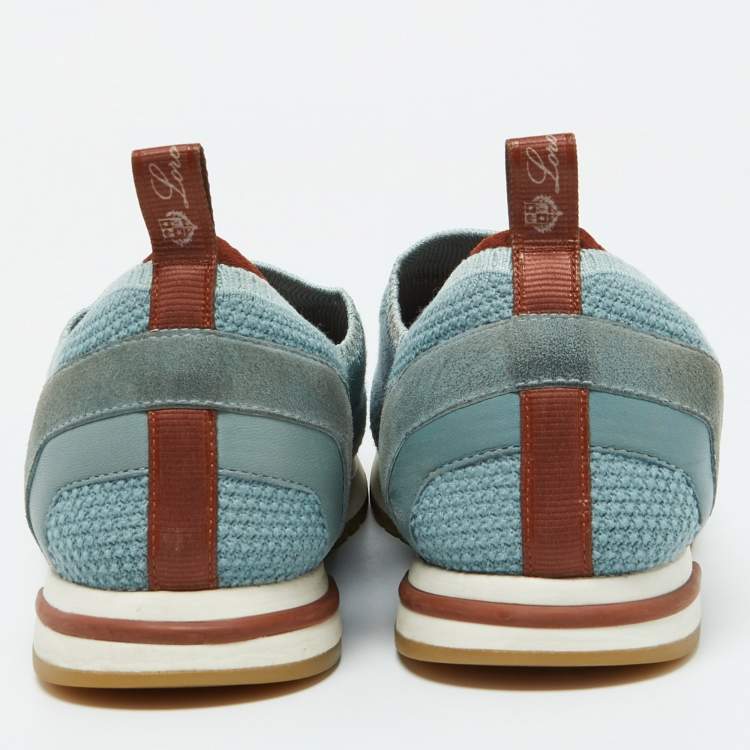 Pre Owned Loro Piana Light Blue Knit Fabric 360 LP Flexy Slip On Sneakers Size 39