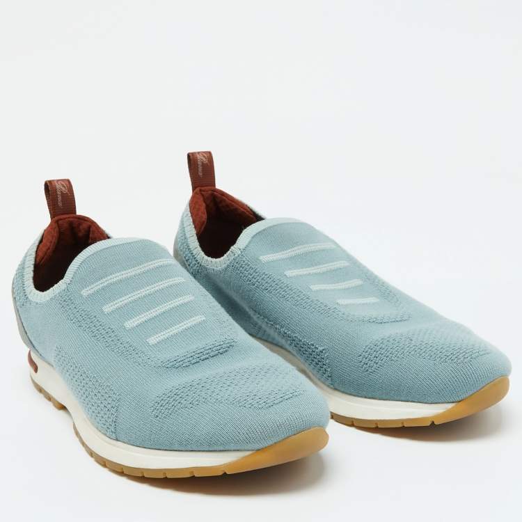Pre Owned Loro Piana Light Blue Knit Fabric 360 LP Flexy Slip On Sneakers Size 39