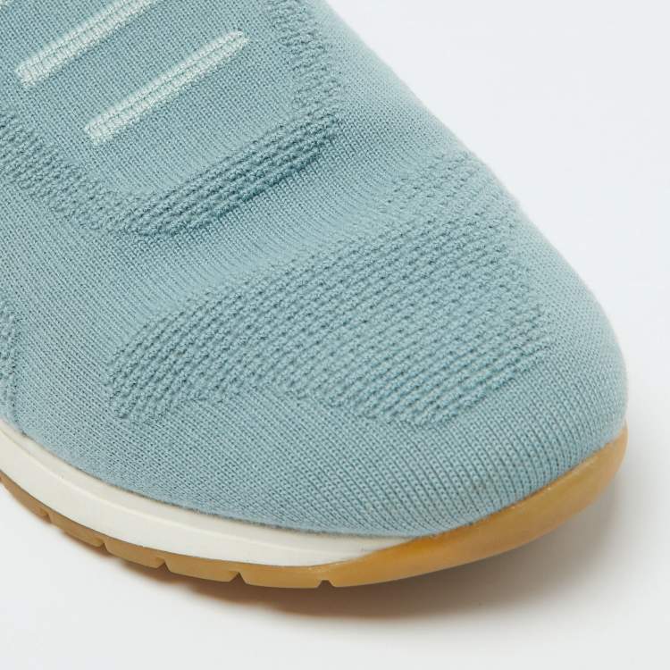 Pre Owned Loro Piana Light Blue Knit Fabric 360 LP Flexy Slip On Sneakers Size 39