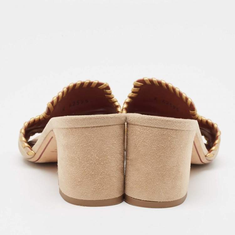 Pre Owned Loro Piana Beige Suede Summer Charms Slide Sandals Size 37