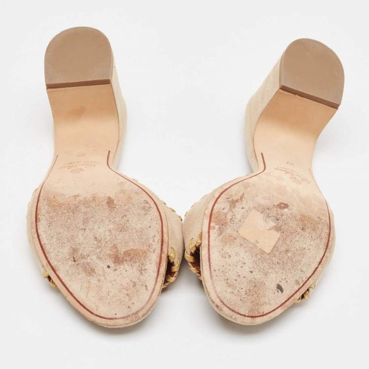 Pre Owned Loro Piana Beige Suede Summer Charms Slide Sandals Size 37