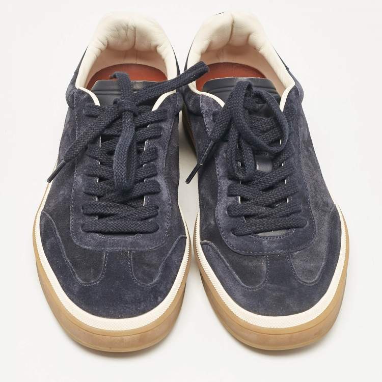 Pre Owned Loro Piana Navy Blue Suede Tennis Walk Sneakers Size 36