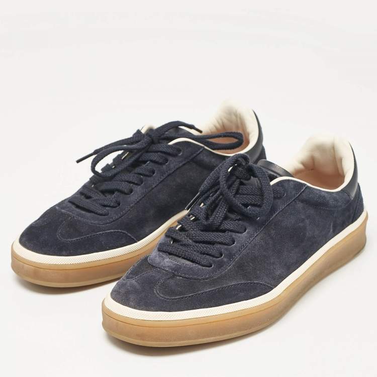 Pre Owned Loro Piana Navy Blue Suede Tennis Walk Sneakers Size 36