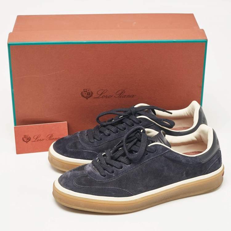 Pre Owned Loro Piana Navy Blue Suede Tennis Walk Sneakers Size 36