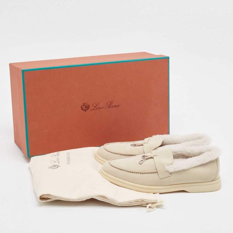 Pre Owned Loro Piana Grey Shearling Fur and Suede Summer Charms Walk Loafers Size 36