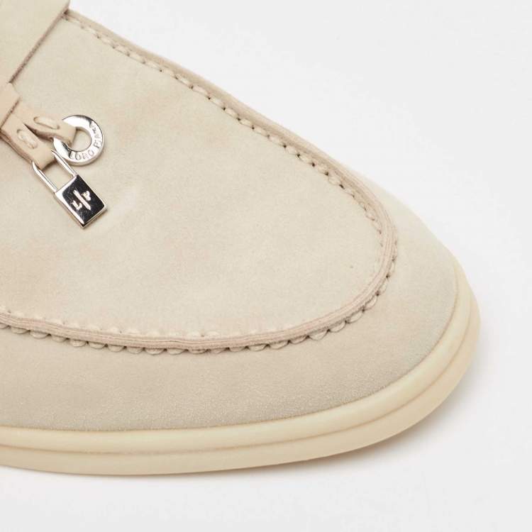 Pre Owned Loro Piana Grey Shearling Fur and Suede Summer Charms Walk Loafers Size 36