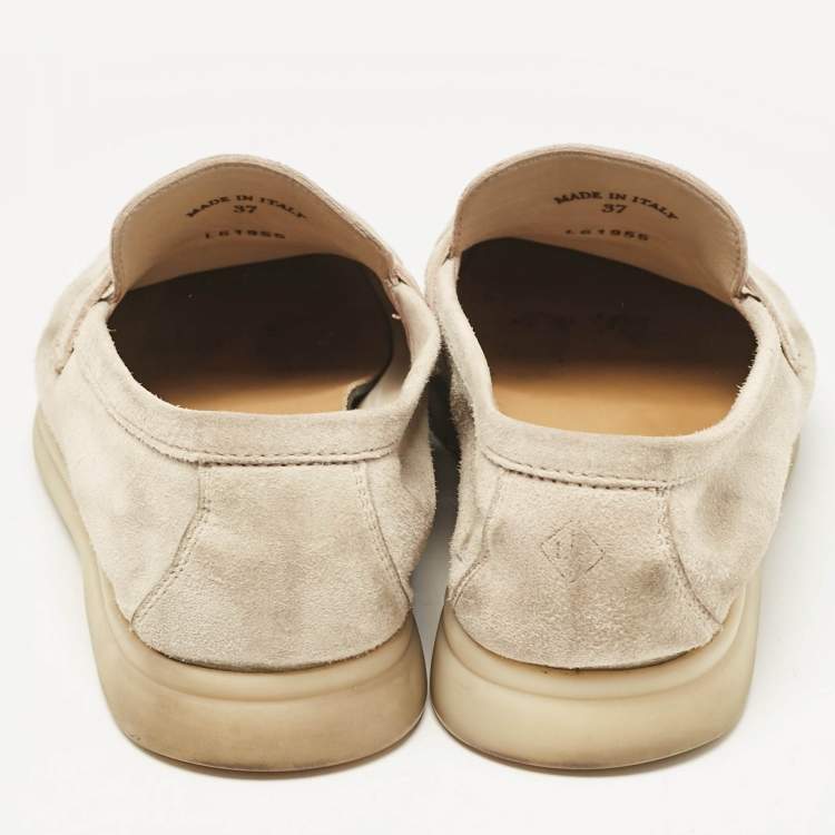 Pre Owned Loro Piana Grey Suede Summer Charms Walk Loafers Size 37