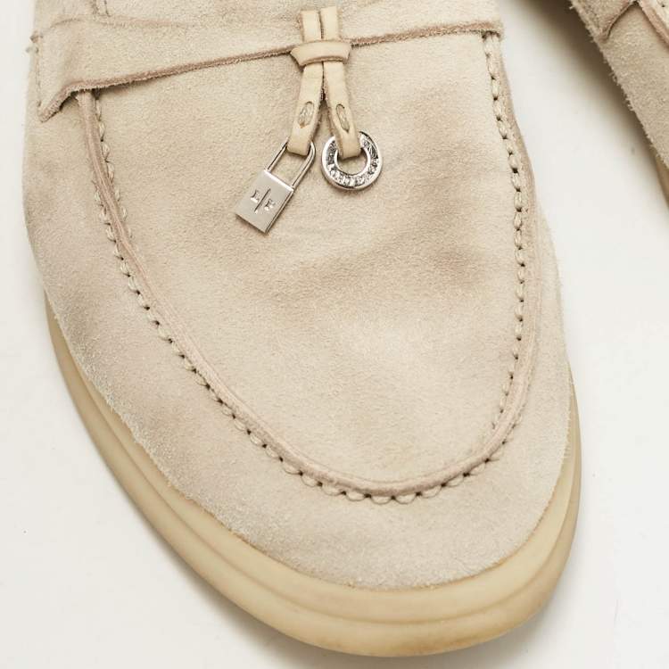 Pre Owned Loro Piana Grey Suede Summer Charms Walk Loafers Size 37