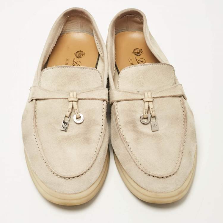 Pre Owned Loro Piana Grey Suede Summer Charms Walk Loafers Size 37