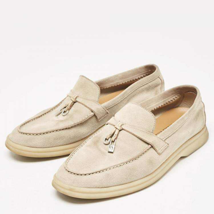 Pre Owned Loro Piana Grey Suede Summer Charms Walk Loafers Size 37