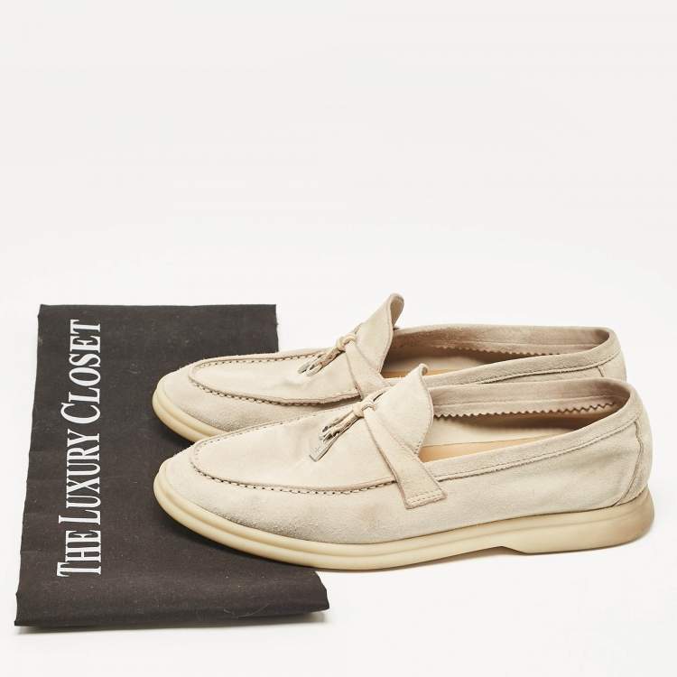 Pre Owned Loro Piana Grey Suede Summer Charms Walk Loafers Size 37