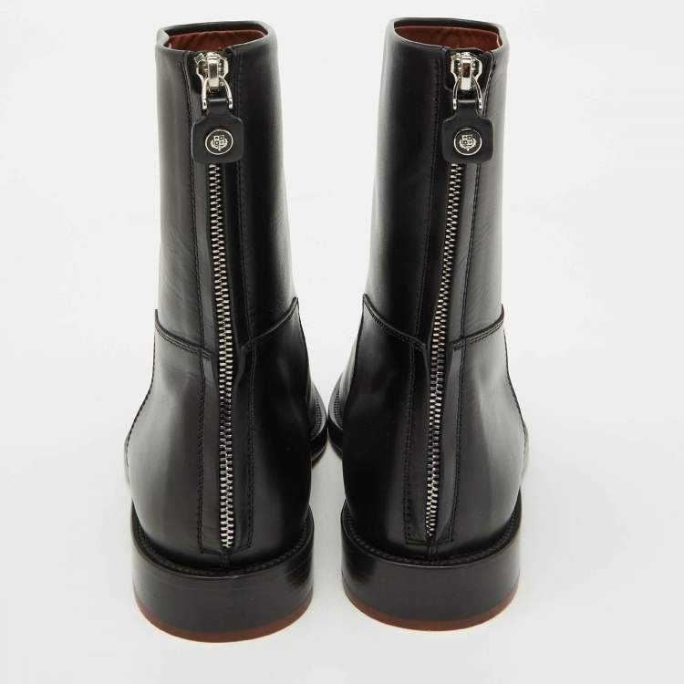 Pre Owned Loro Piana Black Leather Decker Ankle Length Boots Size 40