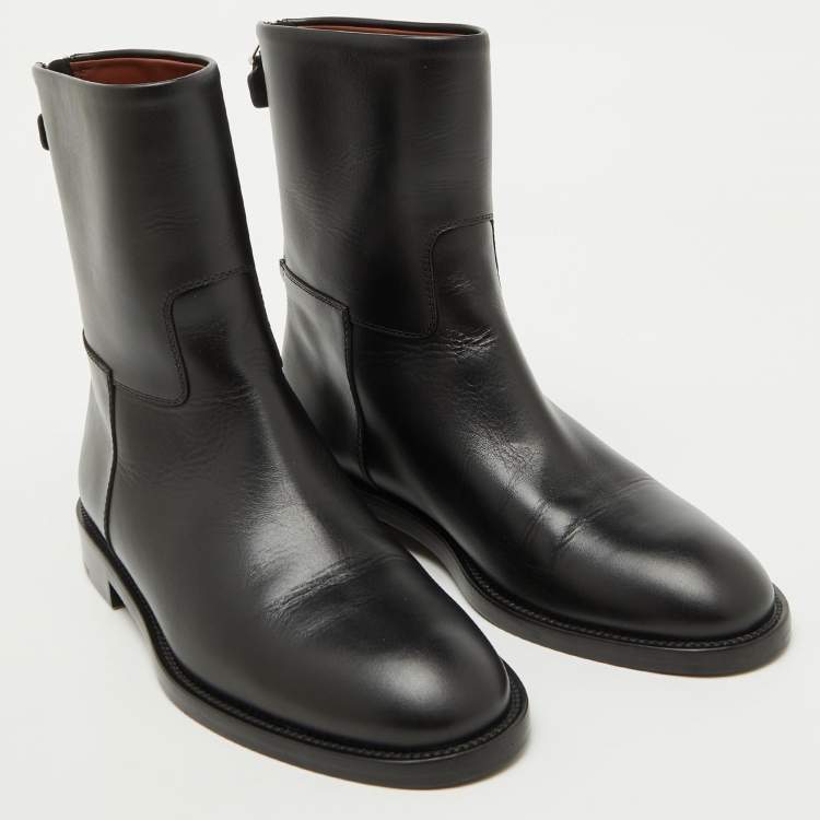 Pre Owned Loro Piana Black Leather Decker Ankle Length Boots Size 40