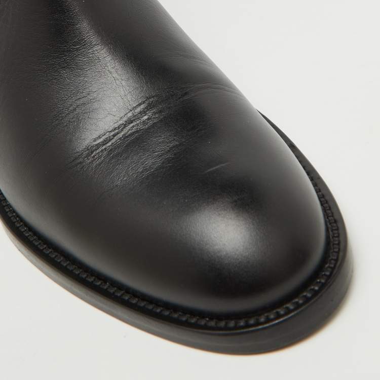 Pre Owned Loro Piana Black Leather Decker Ankle Length Boots Size 40
