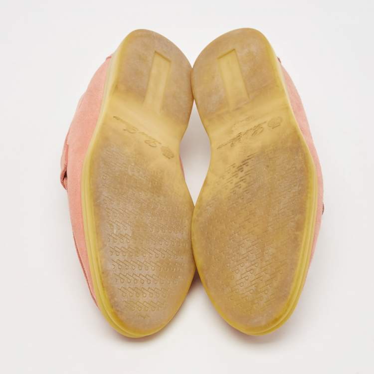 Pre Owned Loro Piana Pink Suede Summer Charms Walk Slip On Loafers Size 37