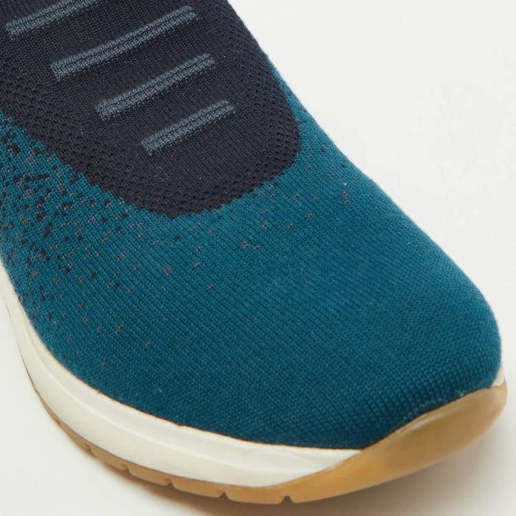 Pre Owned Loro Piana Blue Knit Fabric 360 LP Flexy Walk Slip On Sneakers Size 36