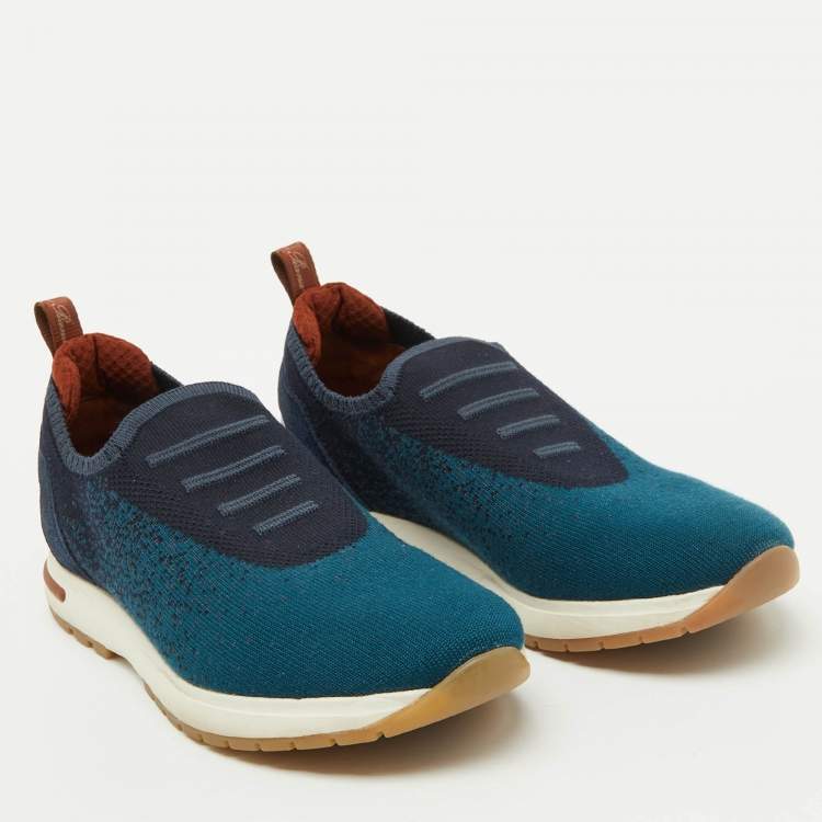 Pre Owned Loro Piana Blue Knit Fabric 360 LP Flexy Walk Slip On Sneakers Size 36