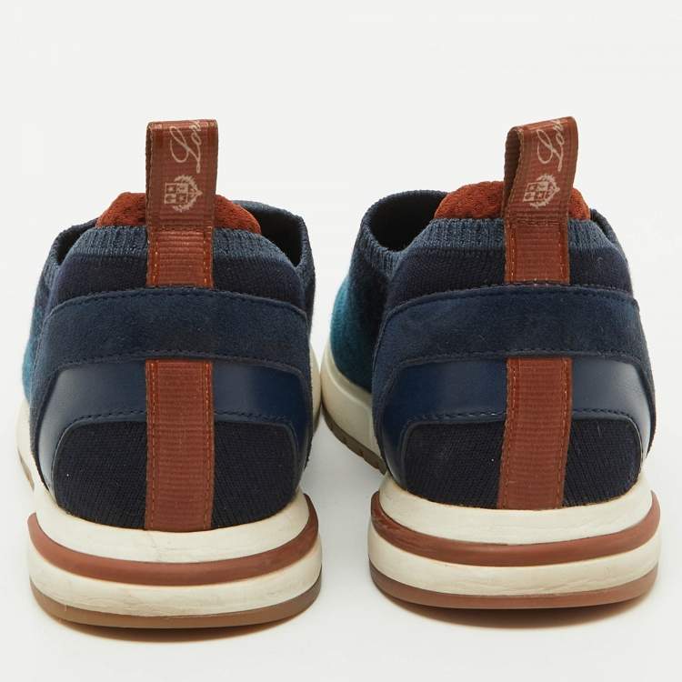 Pre Owned Loro Piana Blue Knit Fabric 360 LP Flexy Walk Slip On Sneakers Size 36
