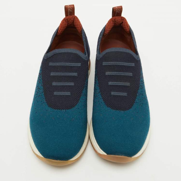 Pre Owned Loro Piana Blue Knit Fabric 360 LP Flexy Walk Slip On Sneakers Size 36