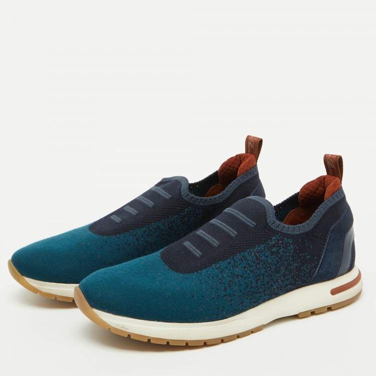 Pre Owned Loro Piana Blue Knit Fabric 360 LP Flexy Walk Slip On Sneakers Size 36
