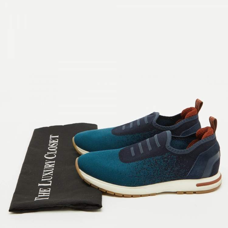 Pre Owned Loro Piana Blue Knit Fabric 360 LP Flexy Walk Slip On Sneakers Size 36