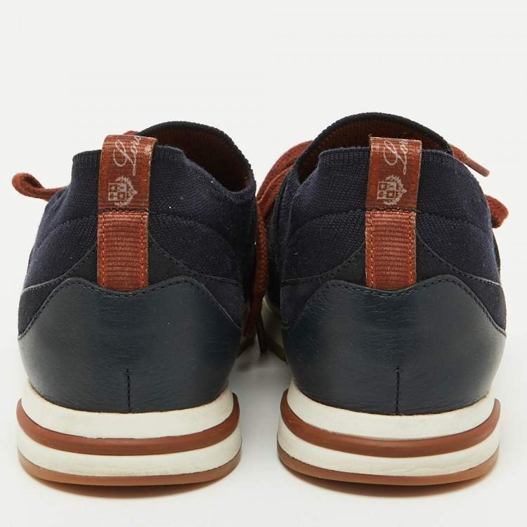 Pre Owned Loro Piana Navy Blue Knit Fabric 360 LP Flexy Walk Low Top Sneakers Size 36