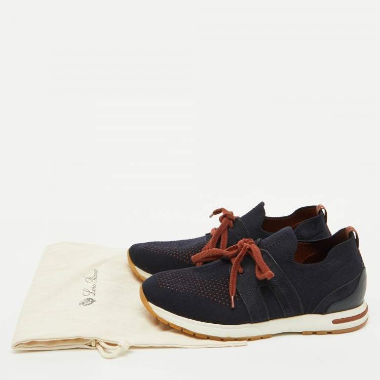 Pre Owned Loro Piana Navy Blue Knit Fabric 360 LP Flexy Walk Low Top Sneakers Size 36