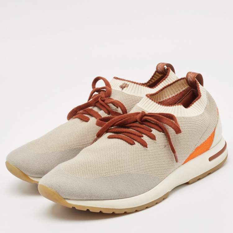Pre Owned Loro Piana Grey Fabric and Leather 360 LP Flexy Walk Lace Up Sneakers Size 42