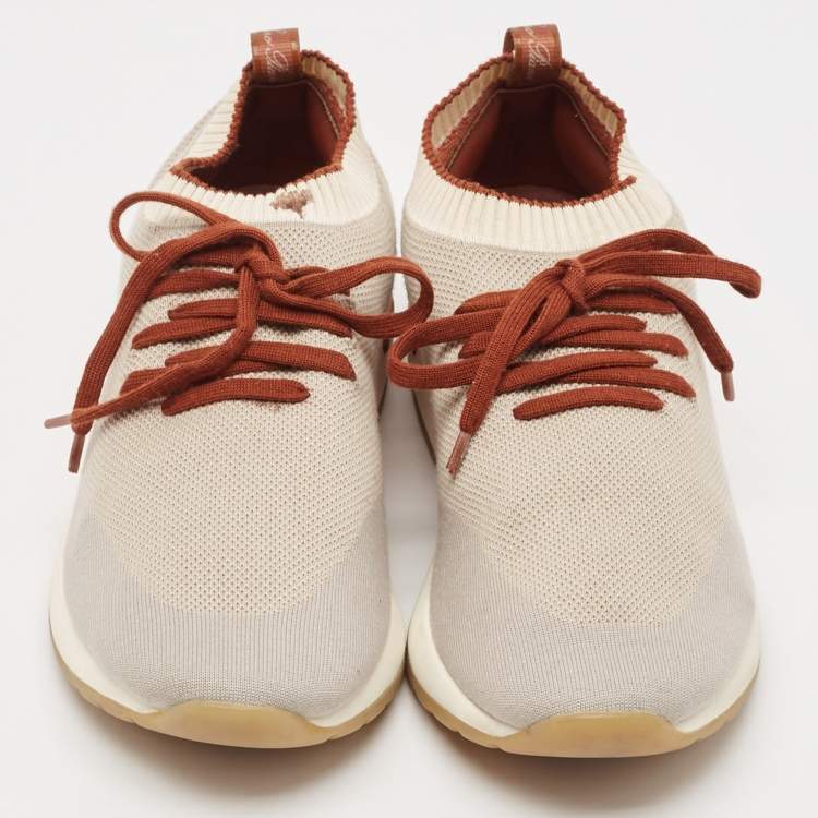 Pre Owned Loro Piana Grey Fabric and Leather 360 LP Flexy Walk Lace Up Sneakers Size 42