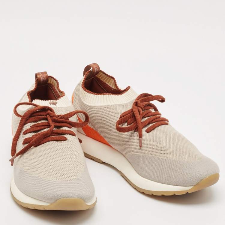 Pre Owned Loro Piana Grey Fabric and Leather 360 LP Flexy Walk Lace Up Sneakers Size 42