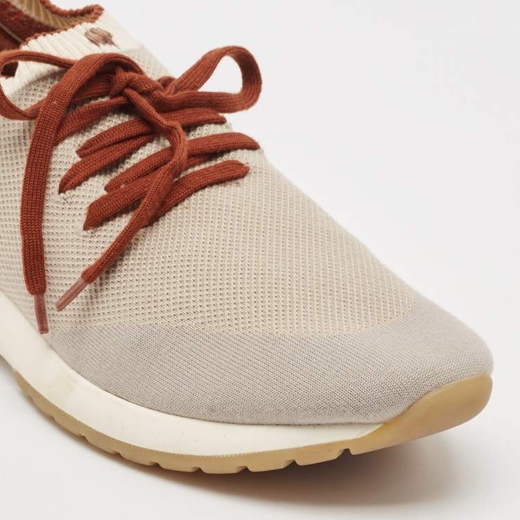 Pre Owned Loro Piana Grey Fabric and Leather 360 LP Flexy Walk Lace Up Sneakers Size 42