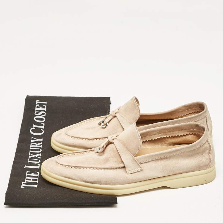 Pre Owned Loro Piana Beige Suede Summer Charms Walk Slip On Loafers Size 35.5