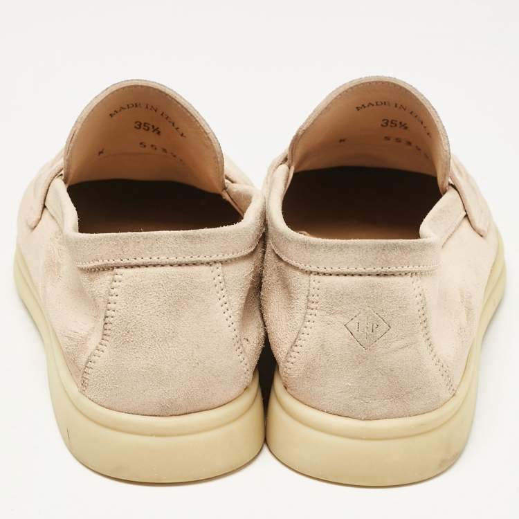Pre Owned Loro Piana Beige Suede Summer Charms Walk Slip On Loafers Size 35.5