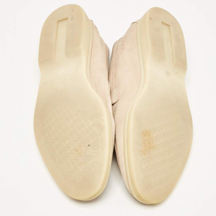 Pre Owned Loro Piana Beige Suede Summer Charms Walk Slip On Loafers Size 35.5