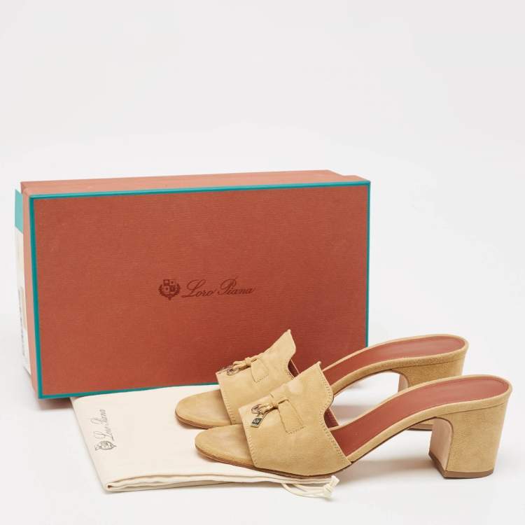 Pre Owned Loro Piana Beige Suede Summer Charms Walk Slide Sandals Size 40