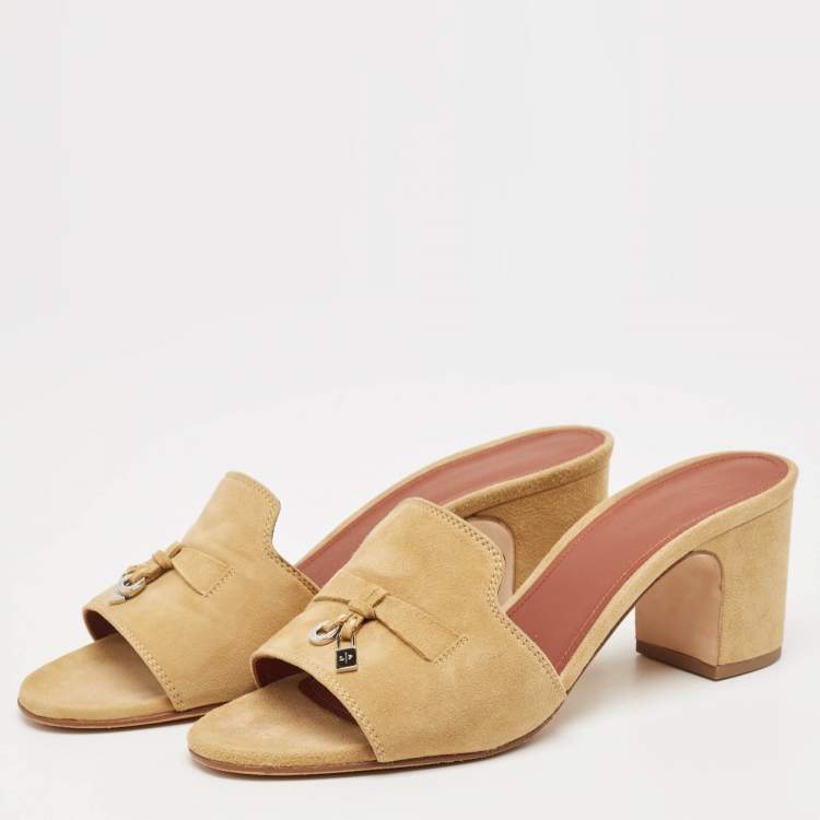 Pre Owned Loro Piana Beige Suede Summer Charms Walk Slide Sandals Size 40