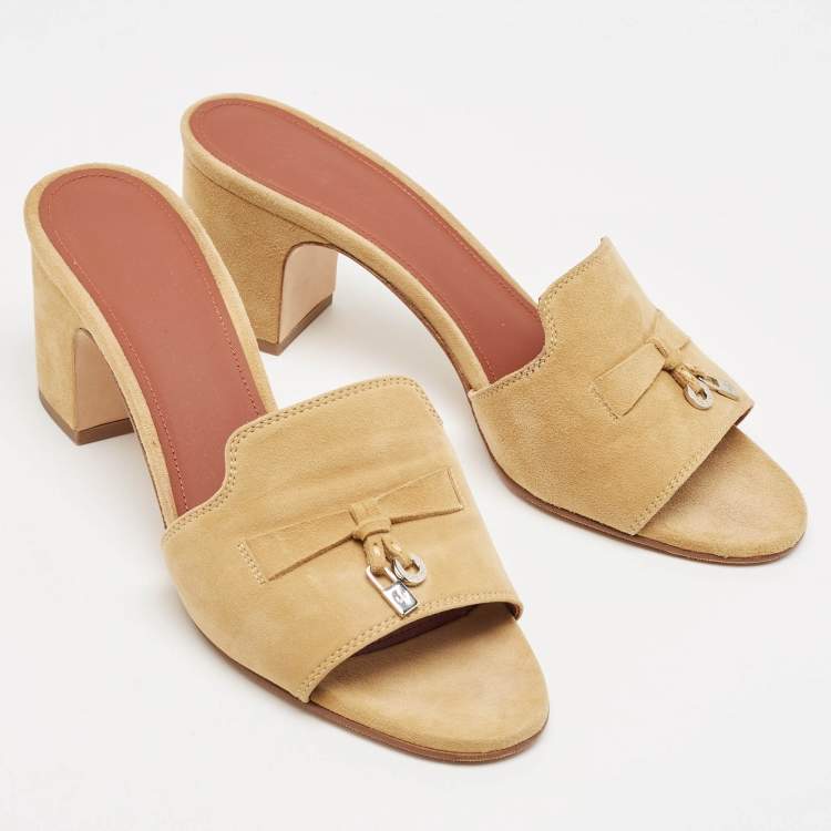 Pre Owned Loro Piana Beige Suede Summer Charms Walk Slide Sandals Size 40