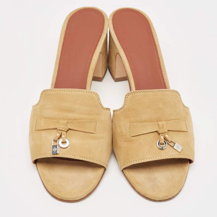 Pre Owned Loro Piana Beige Suede Summer Charms Walk Slide Sandals Size 40